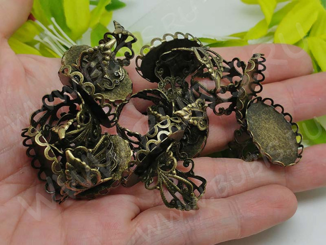 Основа (заготовка) для кольца 139 ажурная 17мм с овальным сеттингом 25*18мм античная бронза (Brass)