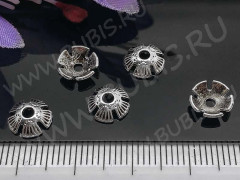 (СКИДКИ!!!) 238 Шапочка Лепестки 8*8*2,4мм античное серебро (литьё) (50шт.)