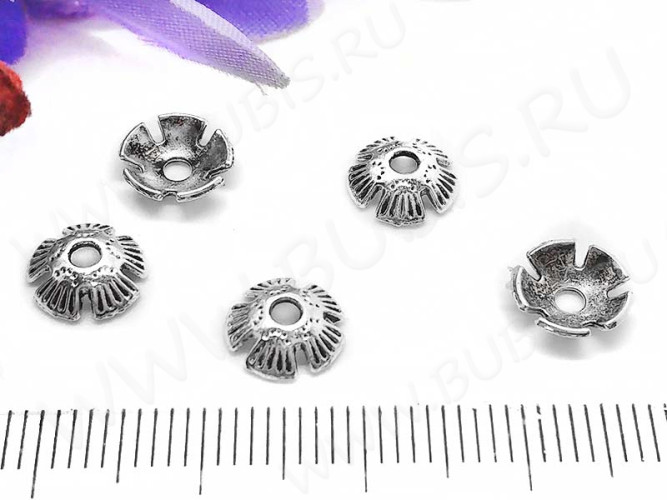(СКИДКИ!!!) 238 Шапочка Лепестки 8*8*2,4мм античное серебро (литьё) (50шт.)