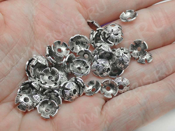 (СКИДКИ!!!) 238 Шапочка Лепестки 8*8*2,4мм античное серебро (литьё) (50шт.)