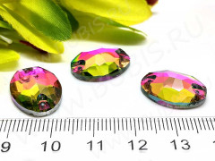 Декоративный элемент 076 Страз пришивной коннектор овальный 18*13*5мм Хамелеон радужный (стекло)