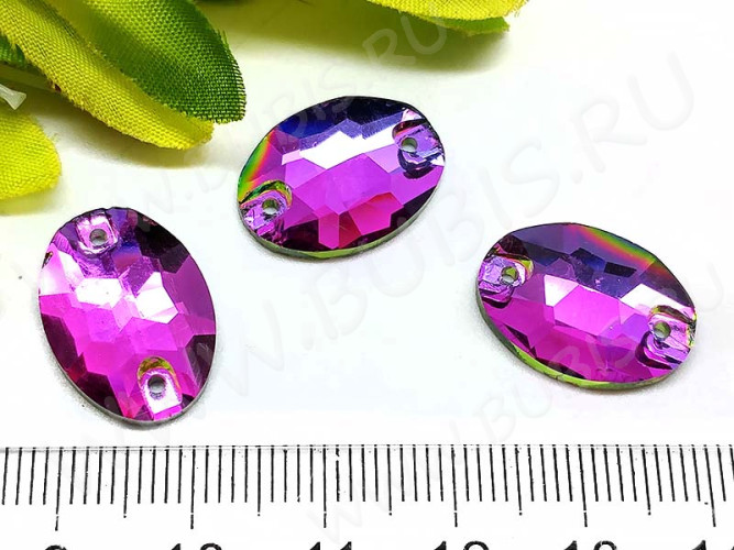 Декоративный элемент 076 Страз пришивной коннектор овальный 18*13*5мм Хамелеон радужный (стекло)