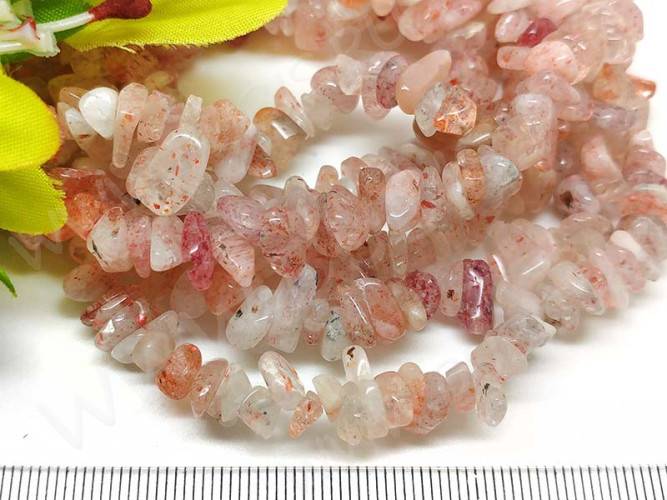 Крошка (галтовка) каменная 135 5-9мм кварц клубничный натуральный (камни) (нить 40см)