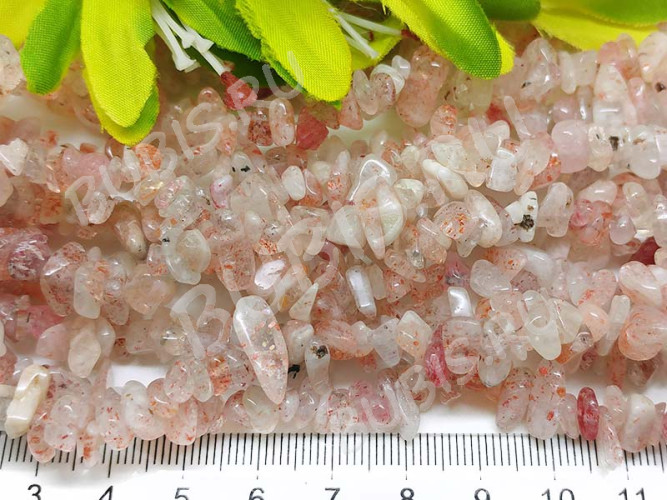 Крошка (галтовка) каменная 135 5-9мм кварц клубничный натуральный (камни) (нить 40см)