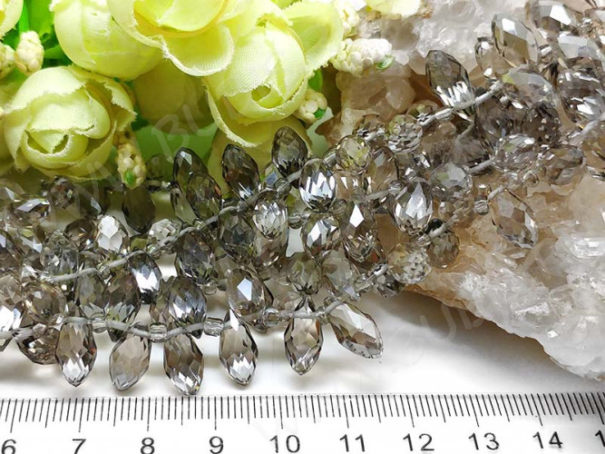 Подвеска Капля гранёная 12*6*5,5мм Хрусталь Раухтопаз прозрачный (имитация Сваровски)