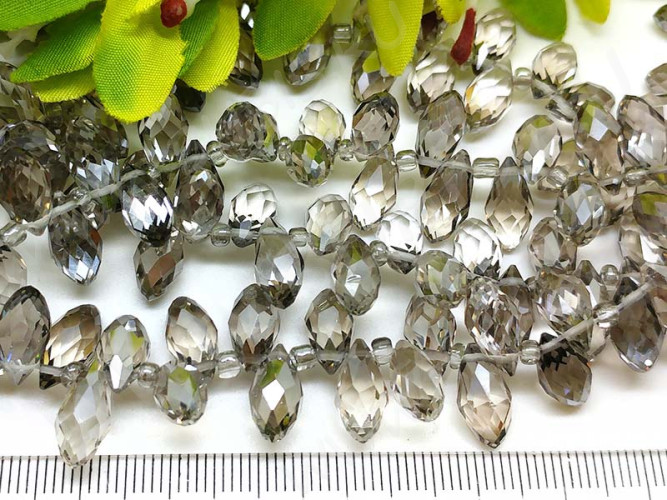 Подвеска Капля гранёная 12*6*5,5мм Хрусталь Раухтопаз прозрачный (имитация Сваровски)