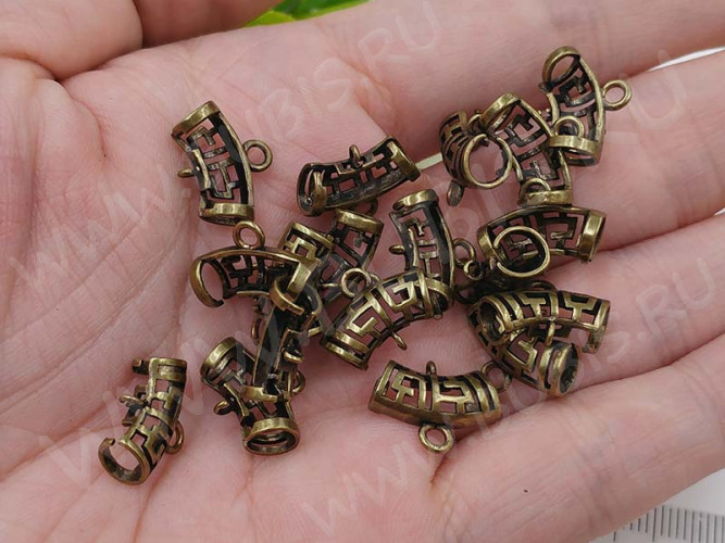 Бусина с петлёй 093 Бейл трубочка ажурная 15*11*6мм античная бронза (LUX Китай) (Brass)