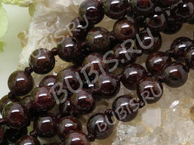 (ОПТ) Бусина округлая 9мм Гранат натуральный (камни) (НИТЬ)