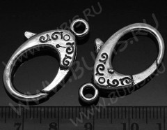 Замочек карабин №037 с узорами 30,5*18*5мм античное серебро (литьё)