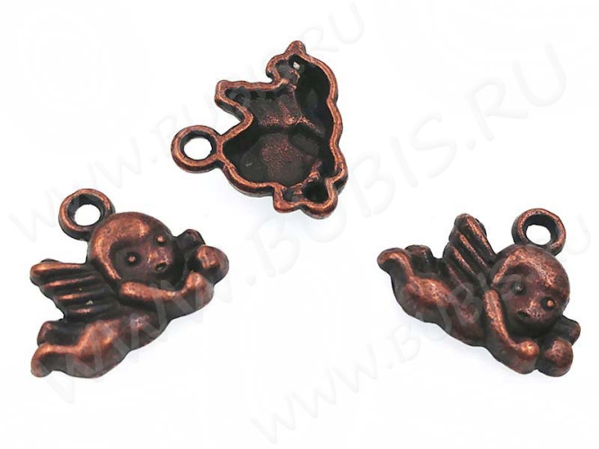 Подвеска Ангелочек 03 летящий 13*13*3мм античная медь (литьё)