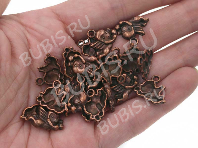 Подвеска Ангелочек 03 летящий 13*13*3мм античная медь (литьё)