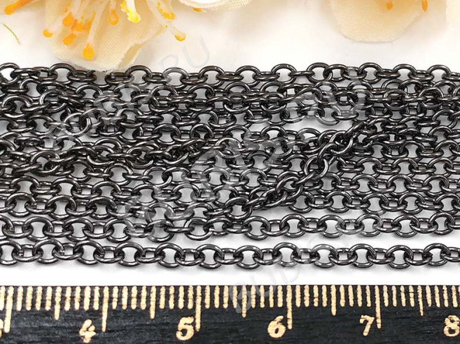Цепочка I007 с простым плетением звено 3,5*2,8мм чёрный никель (Iron) (50см)
