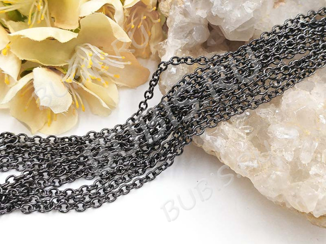 Цепочка I007 с простым плетением звено 3,5*2,8мм чёрный никель (Iron) (50см)
