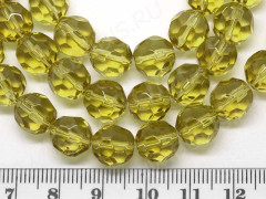 Бусина округлая гранёная 10*10*9,5мм св.оливковая прозрачная (стекло)