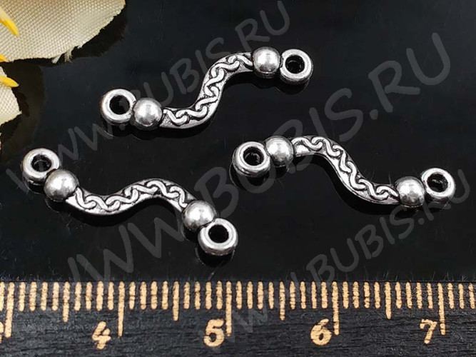 (СКИДКИ!!!) 046 Коннектор Палочка изогнутая 22*6*3мм античное серебро (литьё) (10шт.)