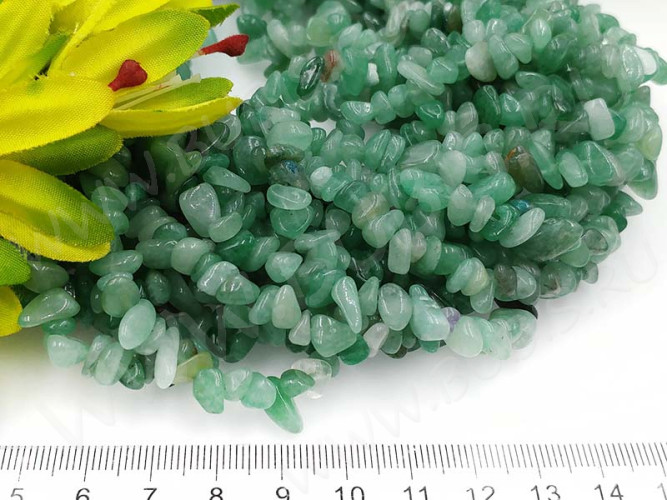 Крошка (галтовка) каменная 229 5-9мм Авантюрин зелёный натуральный (камни) (длинная нить прим.90см)