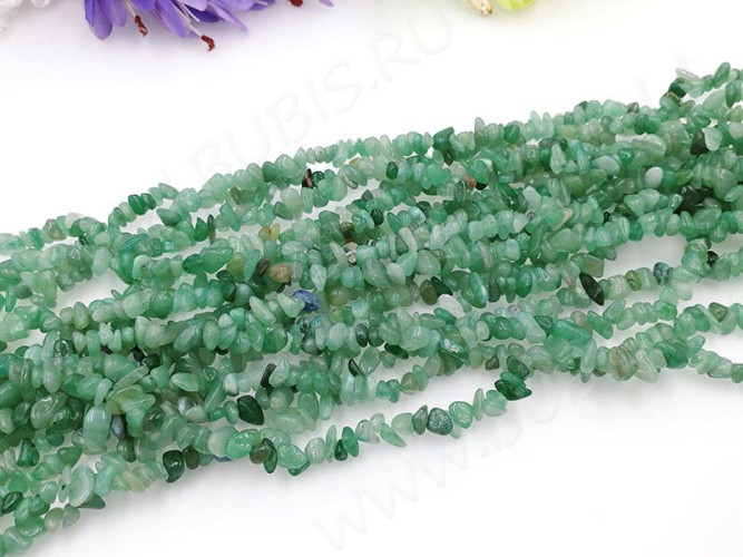 Крошка (галтовка) каменная 229 5-9мм Авантюрин зелёный натуральный (камни) (длинная нить прим.90см)