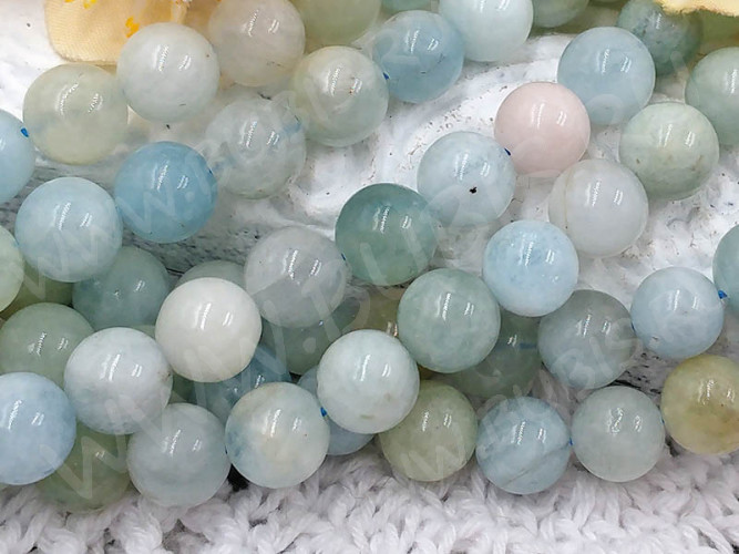 (ОПТ) Бусина округлая гладкая 8мм Аквамарин натуральный (камни LUX) (НИТЬ)