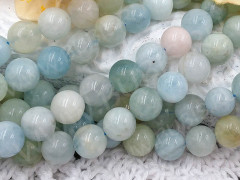 (ОПТ) Бусина округлая гладкая 8мм Аквамарин натуральный (камни LUX) (НИТЬ)