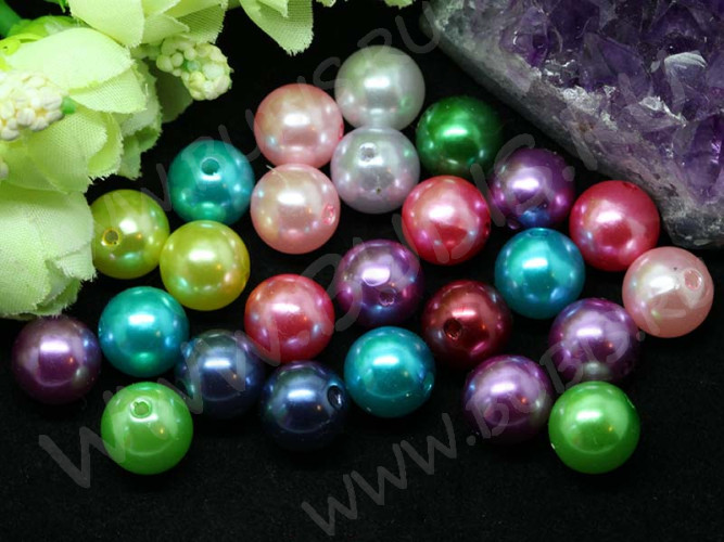 (СКИДКИ!!!) Бусина Округлая 33 "Жемчуг" 12мм микс (акрил) (10шт.)