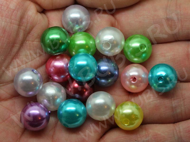 (СКИДКИ!!!) Бусина Округлая 33 "Жемчуг" 12мм микс (акрил) (10шт.)
