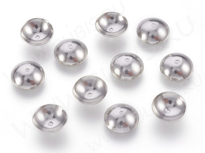 (СКИДКИ!!!) Шапочка тонкая 110 простая гладкая 8*8*2,3мм цвет платины (Хирургическая Сталь) (10шт.)