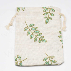 Мешочек холщовый 10 14*10см льняной с листиками (ткань) (упаковка для украшений)