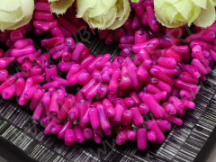 (ОПТ) Бусина каменная Палочки 03 6-12*1,5-3,5мм Коралл т.фуксия натуральный тонированный (камни) (НИТЬ)