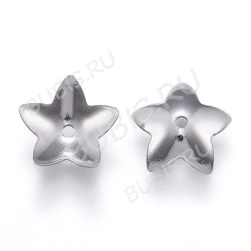 Шапочка тонкая 113 простая Звёздочка 8*8*2мм цвет платины (Хирургическая Сталь) (10шт)