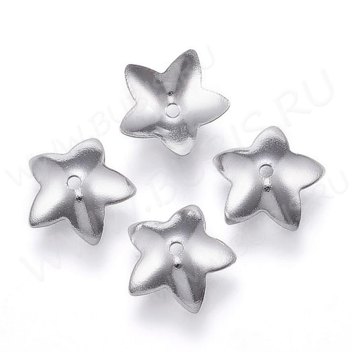 Шапочка тонкая 113 простая Звёздочка 8*8*2мм цвет платины (Хирургическая Сталь) (10шт)