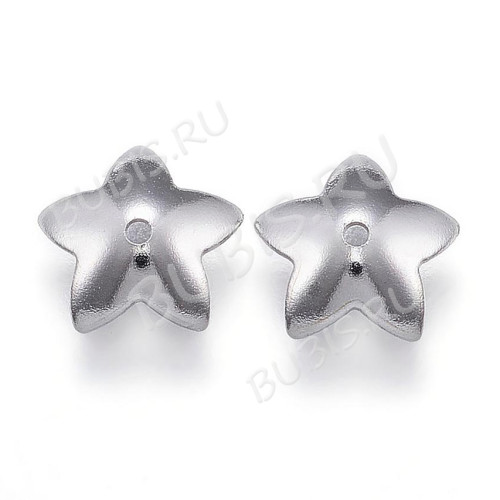 Шапочка тонкая 113 простая Звёздочка 8*8*2мм цвет платины (Хирургическая Сталь) (10шт)