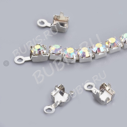 Зажимы №58 Концевики для стразовых цепочек (лент) 6*3мм серебристые (Brass) (20шт)
