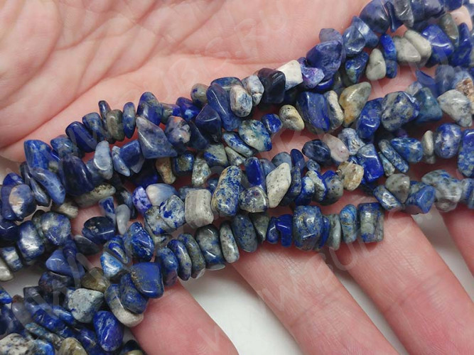 Крошка (галтовка) каменная 102 5-9мм Лазурит с пиритом натуральный (камни) (нить 45см)