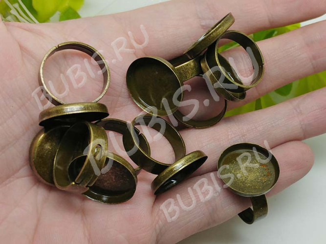 Основа (заготовка) для кольца 140 18мм с круглым сеттингом 18мм античная бронза (Brass)