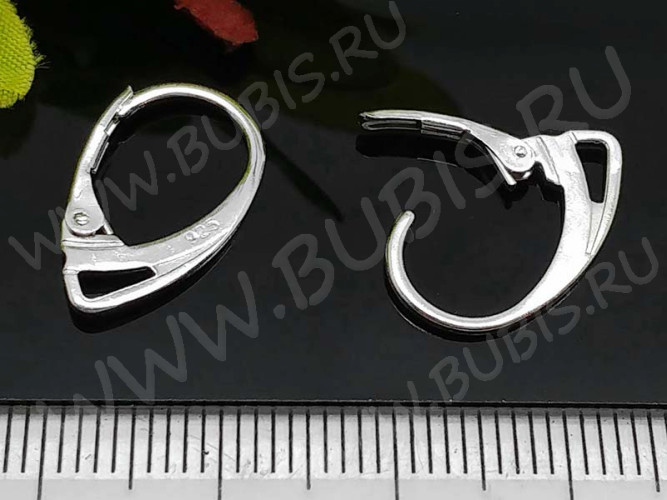 Швензы с французским замком №50 посеребрённые с пробой 925 18*11*2,5мм серебристые (Sterling Silver plated) (1 пара)