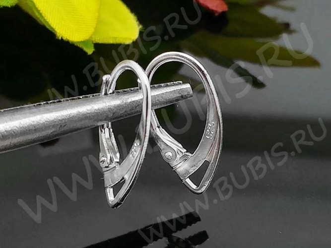 Швензы с французским замком №50 посеребрённые с пробой 925 18*11*2,5мм серебристые (Sterling Silver plated) (1 пара)