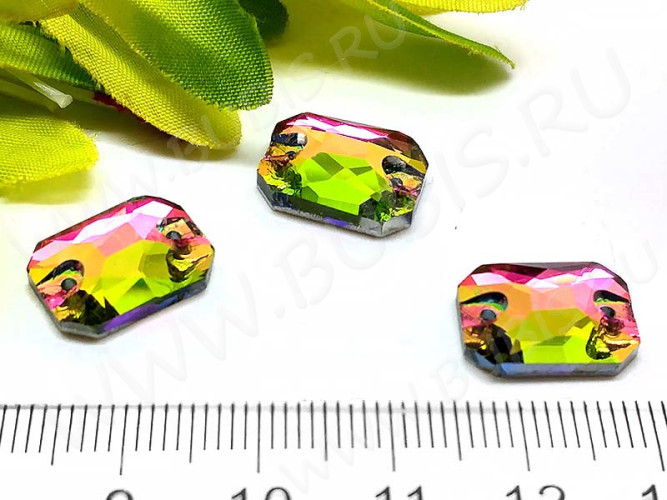 Декоративный элемент 077 Страз пришивной коннектор прямоугольный 14*10*4мм Хамелеон радужный (стекло)