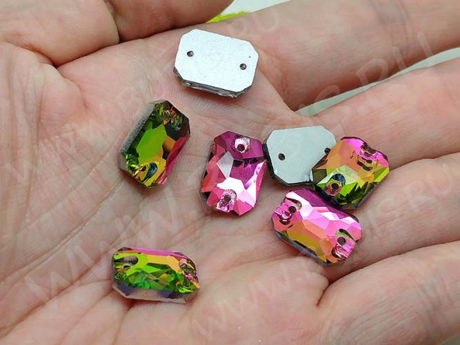 Декоративный элемент 077 Страз пришивной коннектор прямоугольный 14*10*4мм Хамелеон радужный (стекло)