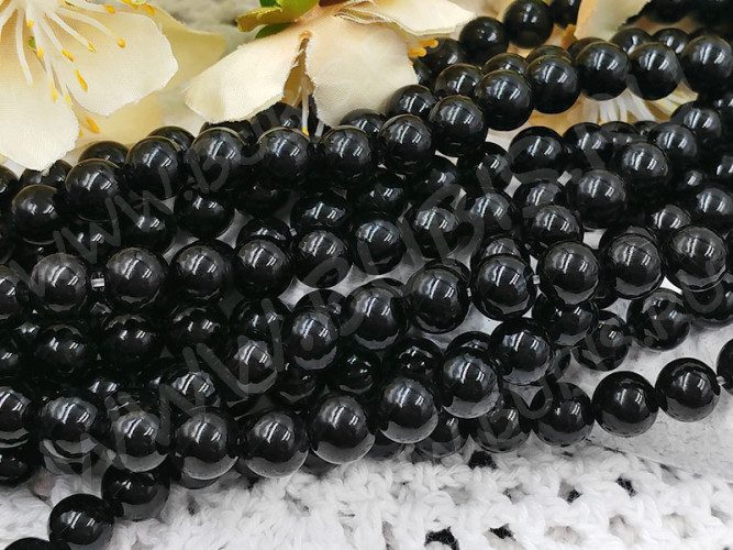 (ОПТ) Бусина округлая 8мм Агат чёрный НАТУРАЛЬНЫЙ (камни) (НИТЬ)