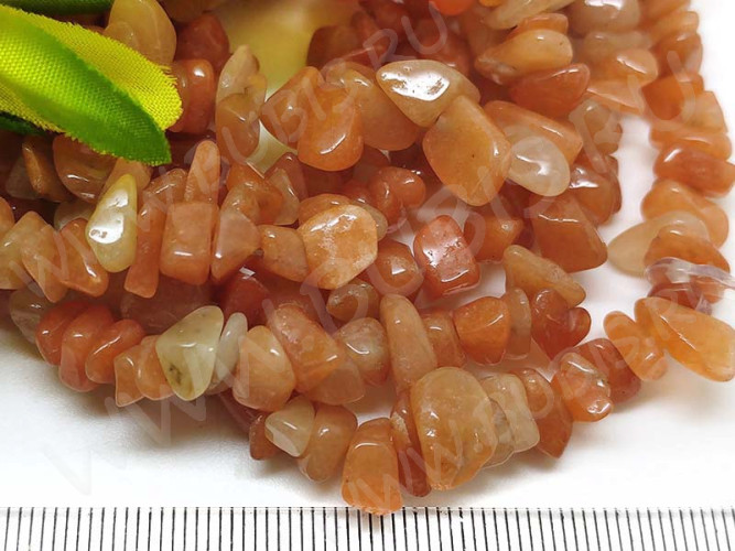 Крошка (галтовка) каменная 136 5-9мм Авантюрин жёлтый натуральный (камни) (нить 40см)