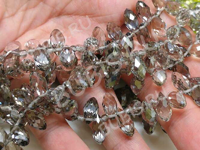 (СКИДКИ!!!) Подвеска Капля гранёная 12*6*5,5мм Хрусталь Раухтопаз прозрачный (имитация Сваровски) (10шт.)