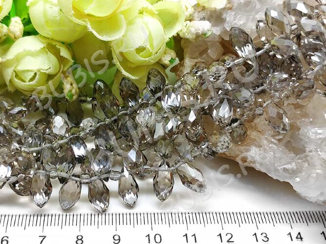 (СКИДКИ!!!) Подвеска Капля гранёная 12*6*5,5мм Хрусталь Раухтопаз прозрачный (имитация Сваровски) (10шт.)