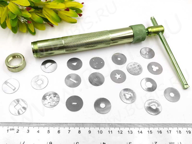 Экструдер 05 (шприц) металлический винтовой + 20 дисков (инструменты для бижутерии)