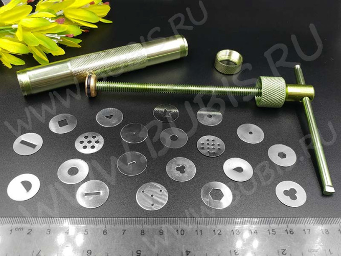 Экструдер 05 (шприц) металлический винтовой + 20 дисков (инструменты для бижутерии)