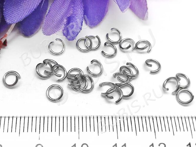 Колечки одинарные 5*1мм Ювелирная сталь цвет платины (Хирургическая сталь) (50шт)