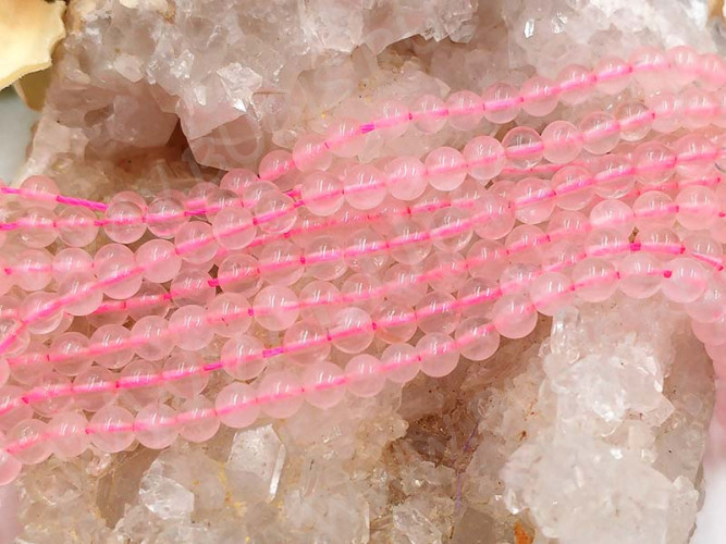 (ОПТ) Бусина округлая 4мм Розовый кварц натуральный (камни) (НИТЬ)