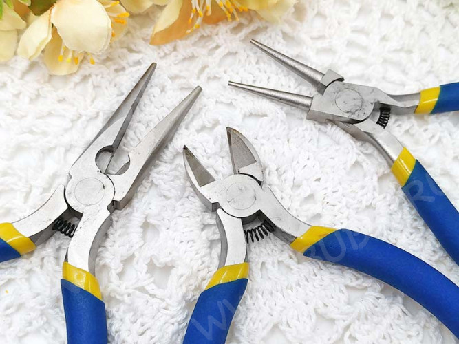 Комплект инструментов 06 самые нужные 3 инструмента 10-13см сине-жёлтый и цвет платины (инструменты для бижутерии)