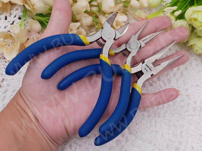 Комплект инструментов 06 самые нужные 3 инструмента 10-13см сине-жёлтый и цвет платины (инструменты для бижутерии)