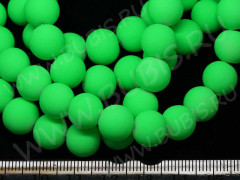 (СКИДКИ!!!) Бусина округлая НЕОНОВАЯ прорезиненная 10мм яр.зелёная непрозрачная (стекло) (10шт.)