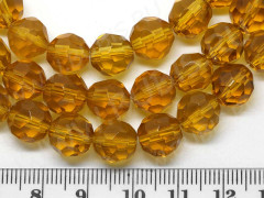 Бусина округлая гранёная 10*10*9,5мм т.золотистая прозрачная (стекло)